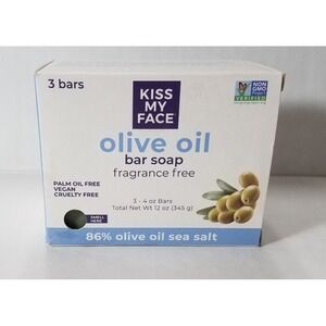 Kiss My Face Olive Oil Vegan Bar Soap Fragrance Free 3pk 4oz Bars NEW